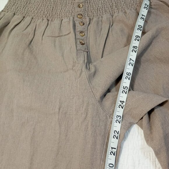 Indigo Rein Pants Wide-Leg Linen-Blend Smocked Waist Womens L Beige - Picture 6 of 7